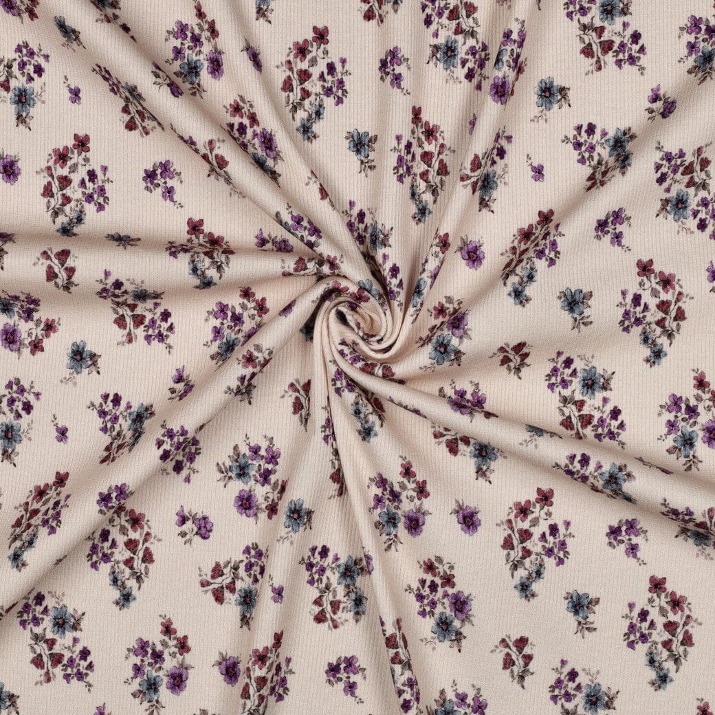 Rib-Jersey „Vintage Flowers“ – Puderrosa | Blumenprint Fadenwunsch 