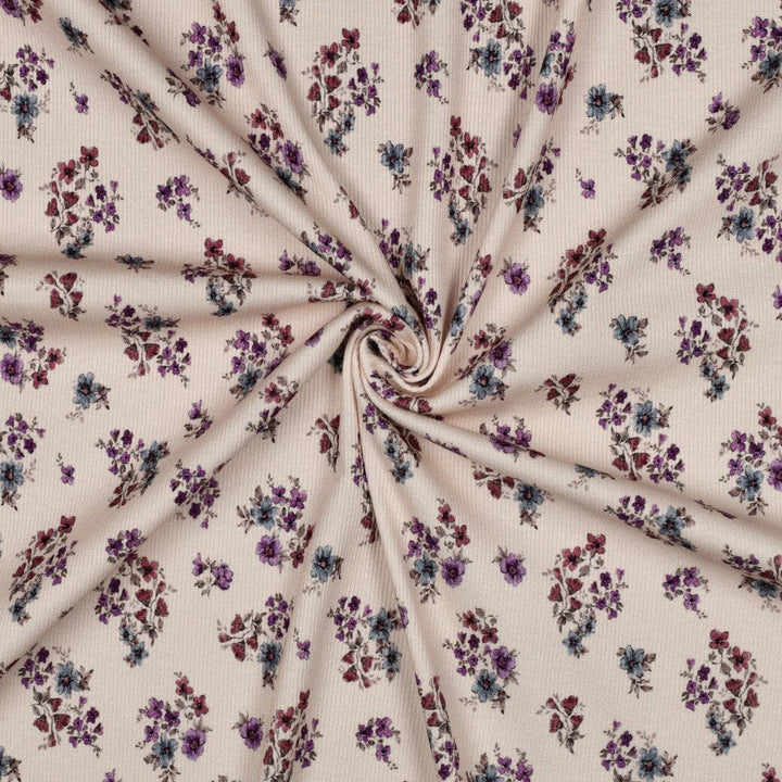 Rib-Jersey „Vintage Flowers“ – Puderrosa | Blumenprint Fadenwunsch 
