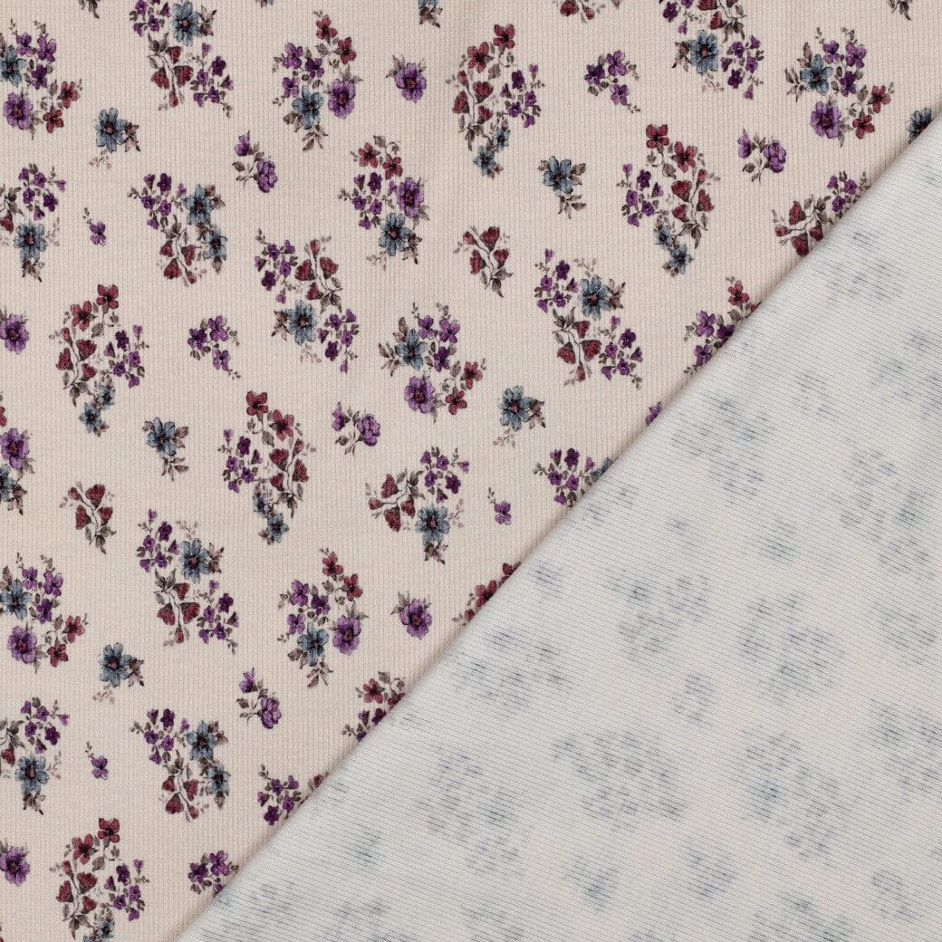 Rib-Jersey „Vintage Flowers“ – Puderrosa | Blumenprint Fadenwunsch 