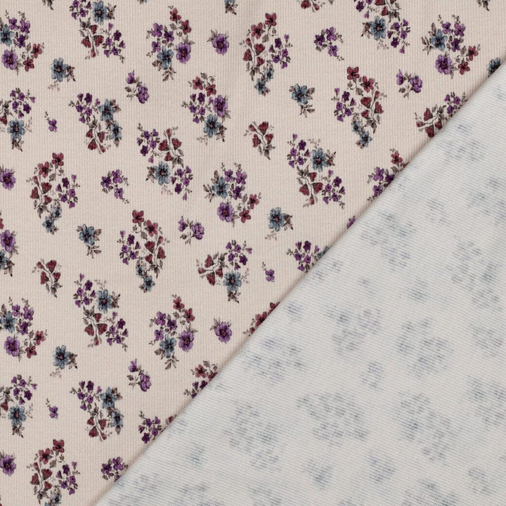 Rib-Jersey „Vintage Flowers“ – Puderrosa | Blumenprint Fadenwunsch 