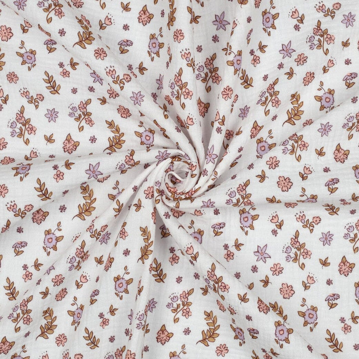 Musselin | Double Gauze | Boho Flowers – Naturweiß Fadenwunsch 
