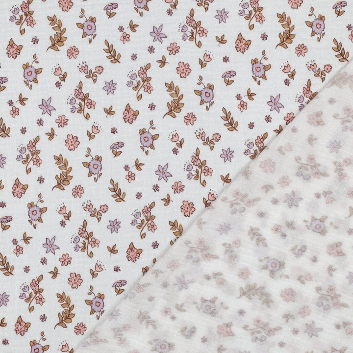 Musselin | Double Gauze | Boho Flowers – Naturweiß Fadenwunsch 
