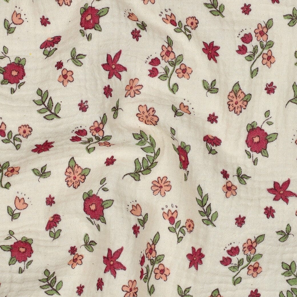Musselin | Double Gauze | Boho Flowers – Creme Fadenwunsch 