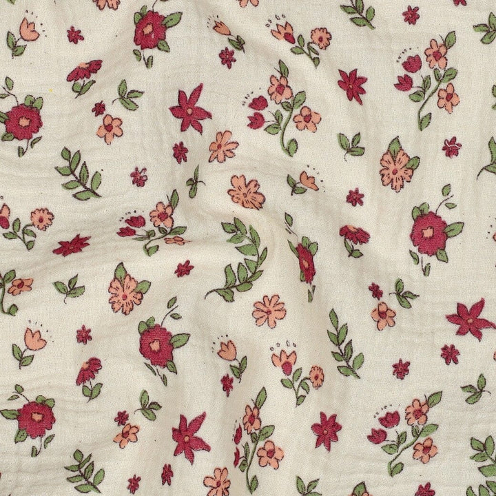 Musselin | Double Gauze | Boho Flowers – Creme Fadenwunsch 