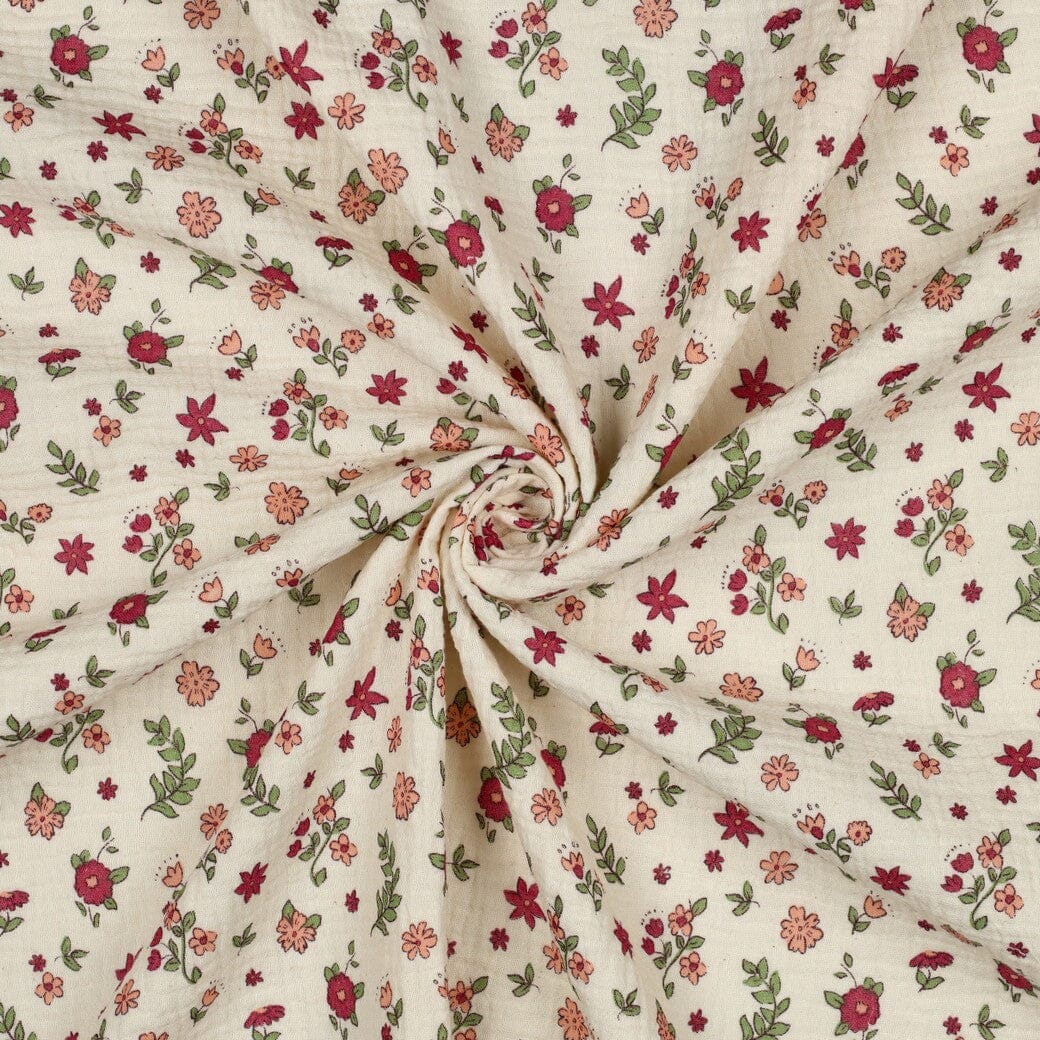 Musselin | Double Gauze | Boho Flowers – Creme Fadenwunsch 