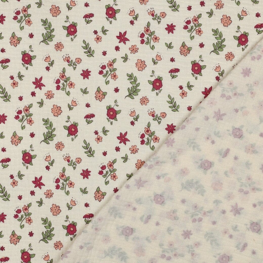 Musselin | Double Gauze | Boho Flowers – Creme Fadenwunsch 