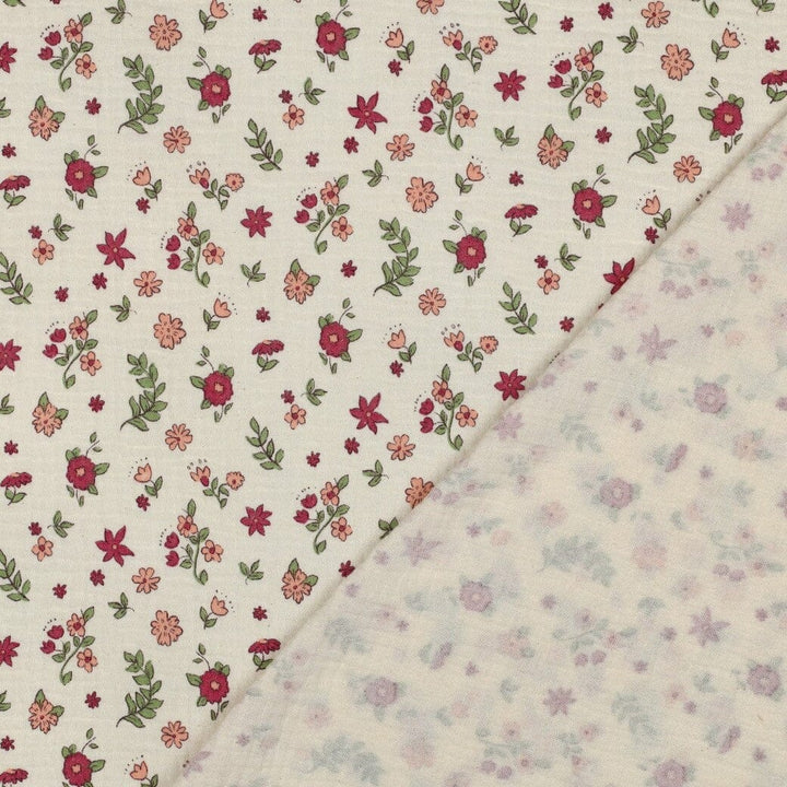 Musselin | Double Gauze | Boho Flowers – Creme Fadenwunsch 