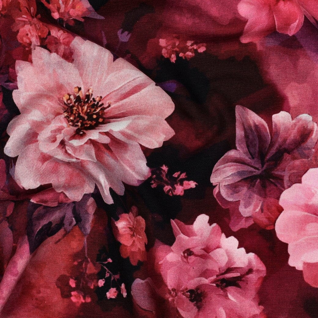 Jersey | „Romantic Flowers“ – Bordeaux/Pink Fadenwunsch 