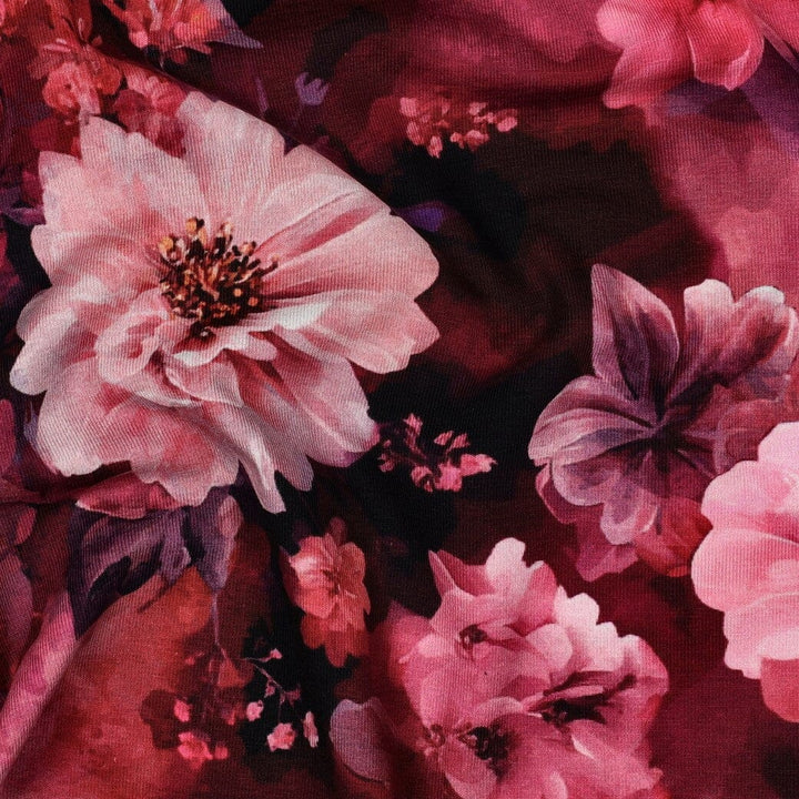 Jersey | „Romantic Flowers“ – Bordeaux/Pink Fadenwunsch 
