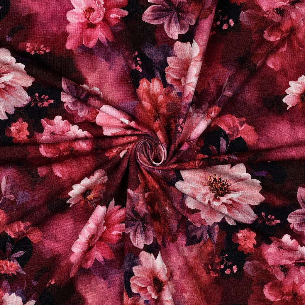 Jersey | „Romantic Flowers“ – Bordeaux/Pink Fadenwunsch 