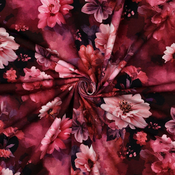 Jersey | „Romantic Flowers“ – Bordeaux/Pink Fadenwunsch 