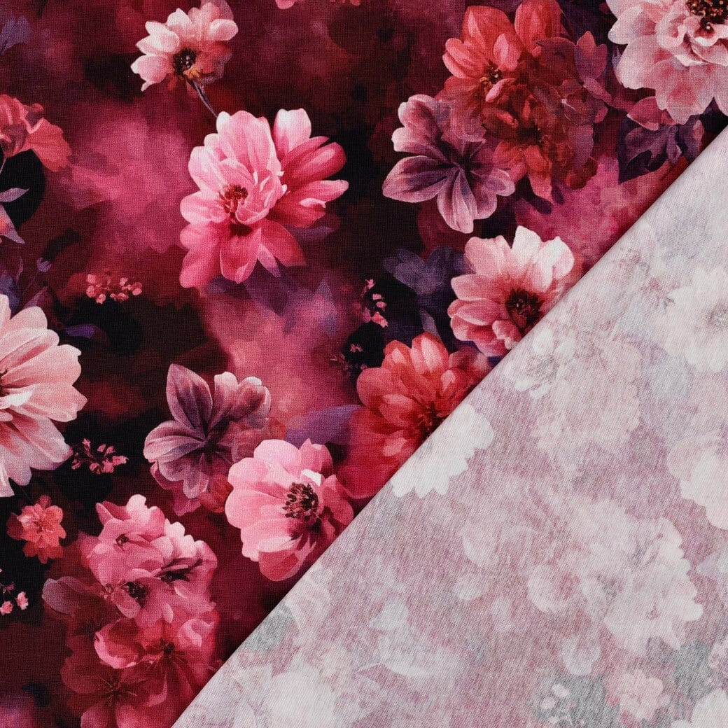 Jersey | „Romantic Flowers“ – Bordeaux/Pink Fadenwunsch 