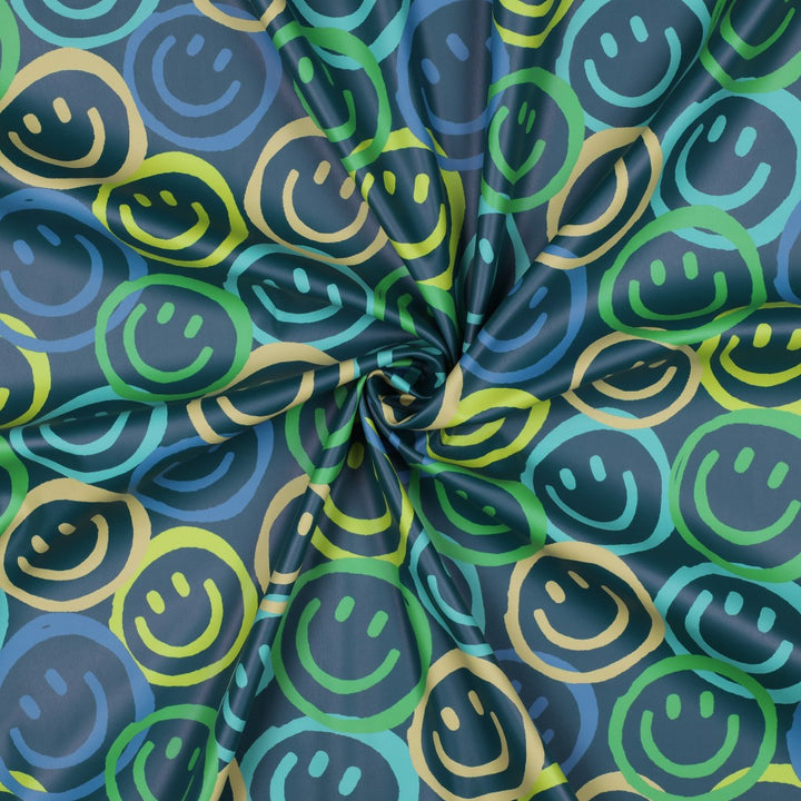 Regenmantelstoff „Happy Smiley“ – Petrol/Multicolor