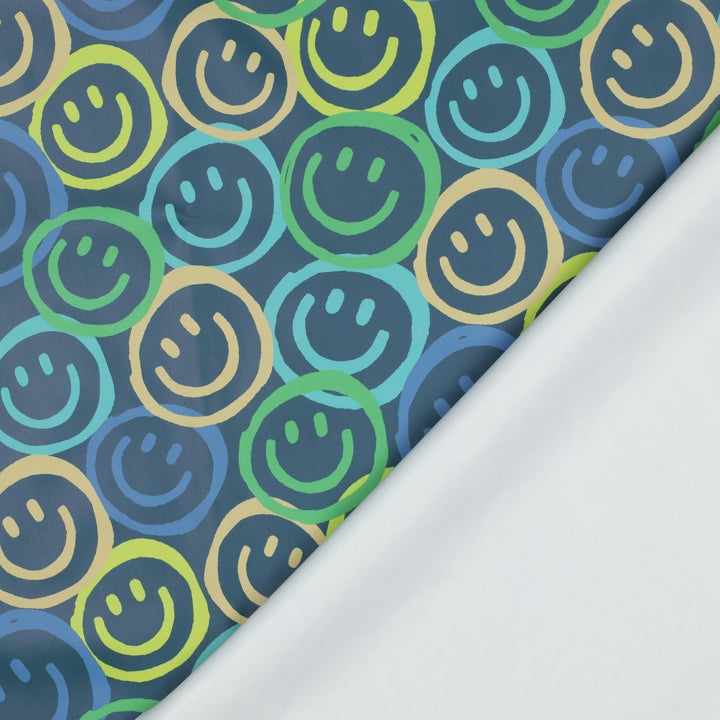 Regenmantelstoff „Happy Smiley“ – Petrol/Multicolor