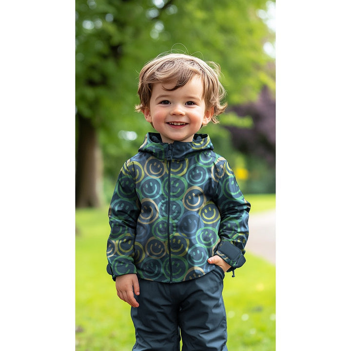 Regenmantelstoff „Happy Smiley“ – Petrol/Multicolor