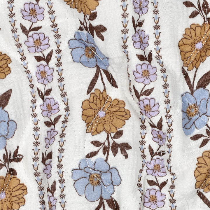 Steppstoff Musselin „Flowers“ – Naturweiß/Multicolor Natur