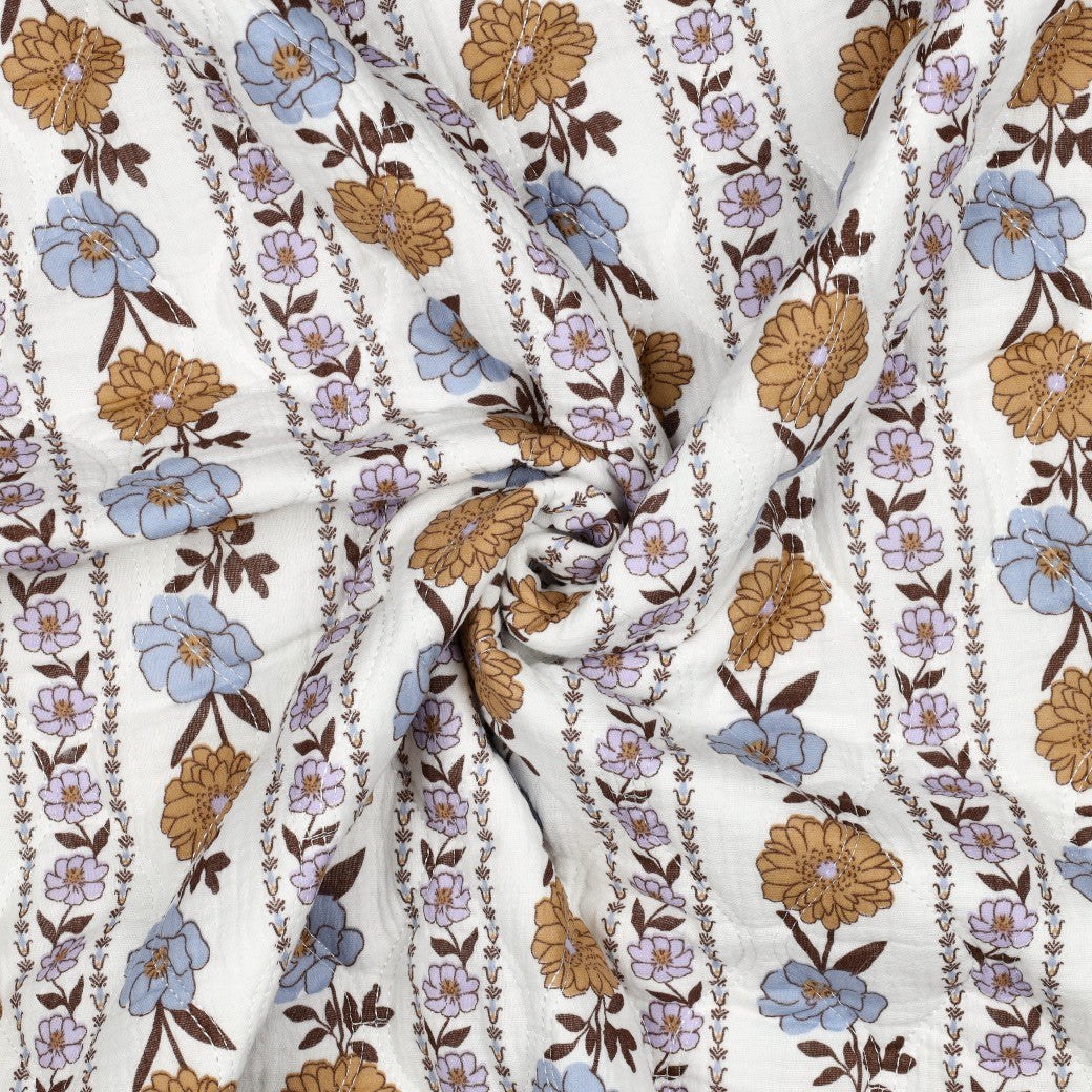 Steppstoff Musselin „Flowers“ – Naturweiß/Multicolor Natur