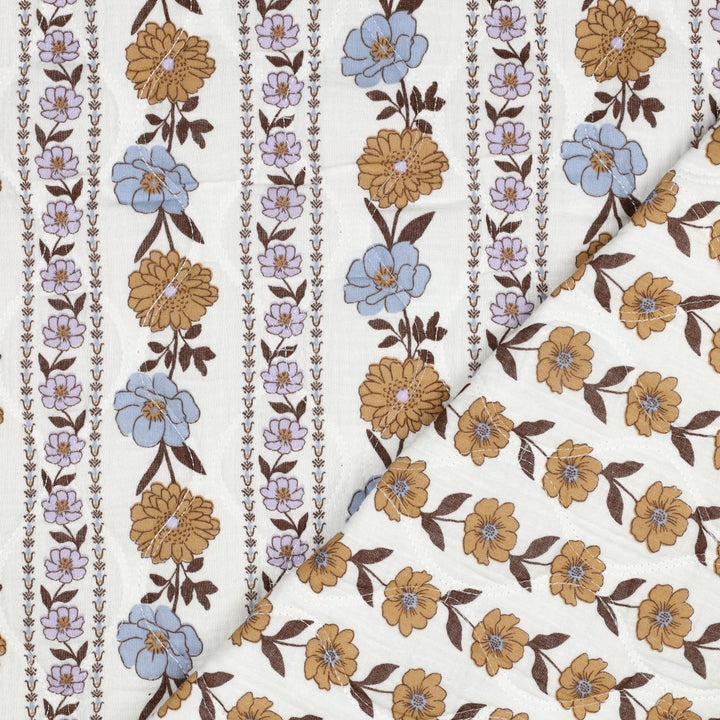 Steppstoff Musselin „Flowers“ – Naturweiß/Multicolor Natur