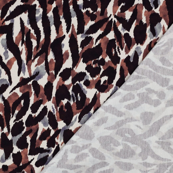 French Terry | „Wild Leo“ – Creme/Braun | Animal Print Fadenwunsch 
