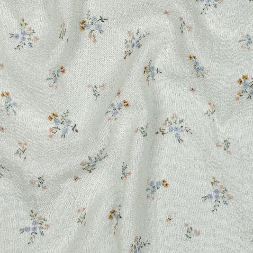 Musselin | Double Gauze | Little Flowers – Naturweiß Fadenwunsch 