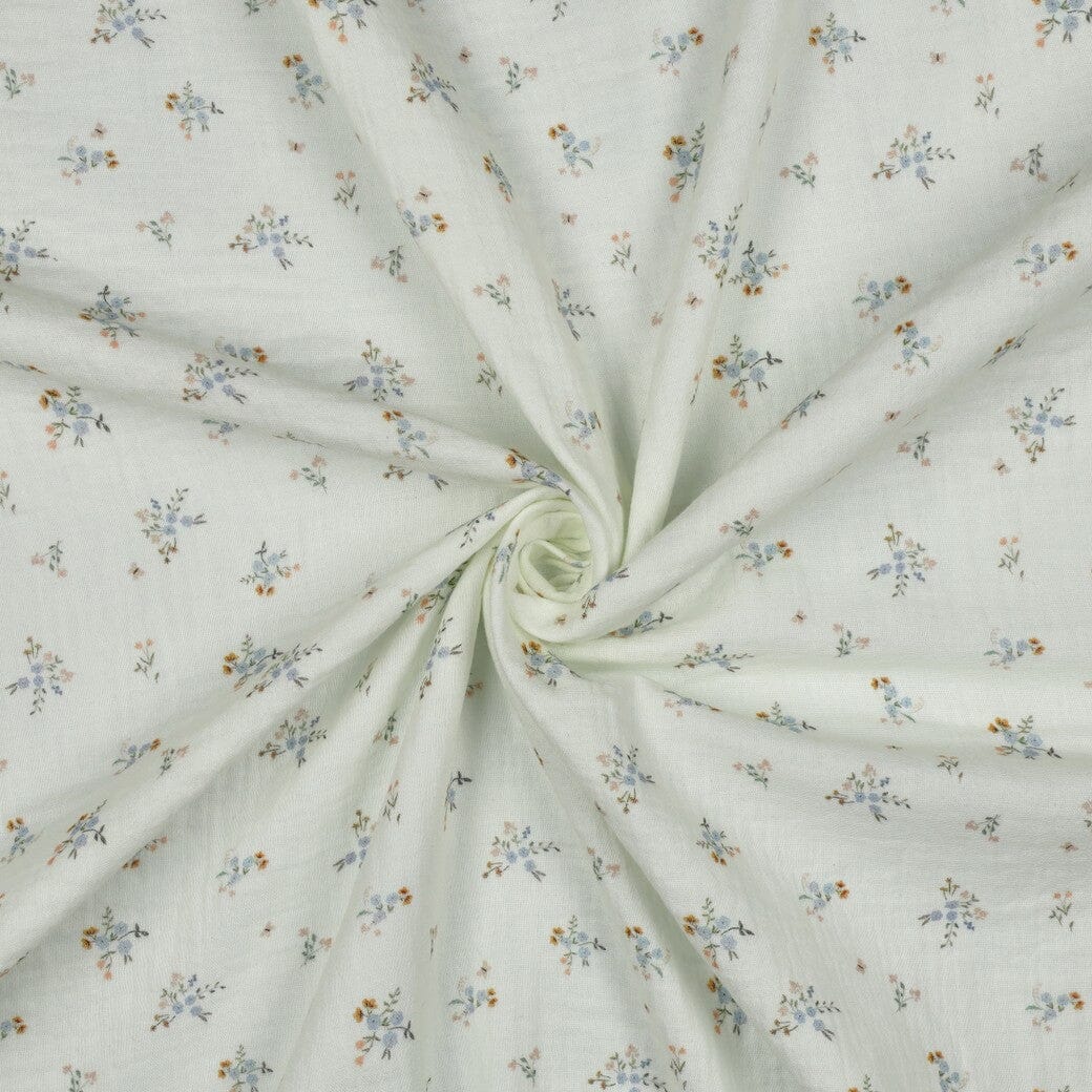 Musselin | Double Gauze | Little Flowers – Naturweiß Fadenwunsch 