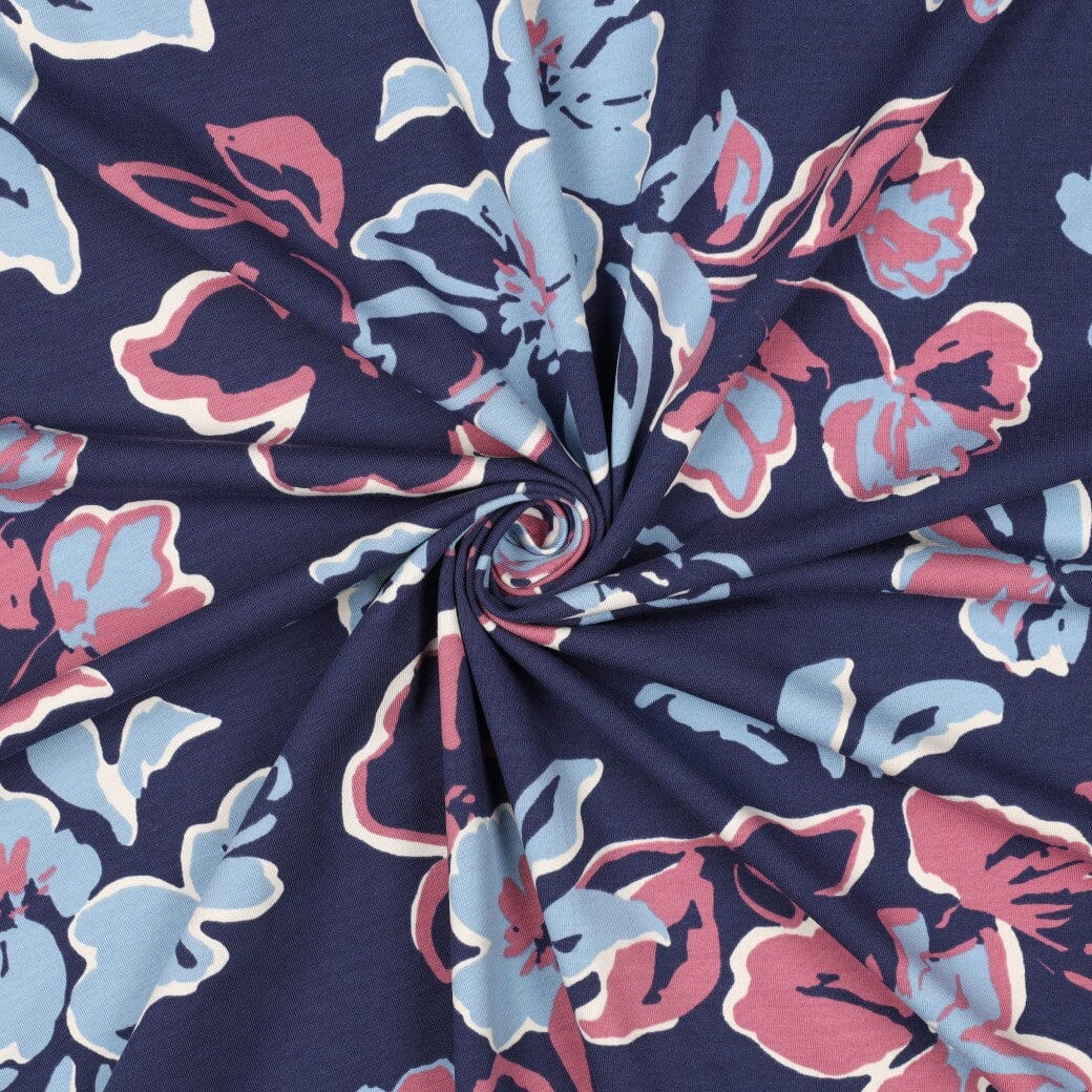 Jersey | „Big Flowers“ – Dunkelblau Fadenwunsch 