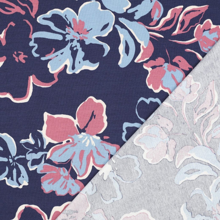 Jersey | „Big Flowers“ – Dunkelblau Fadenwunsch 