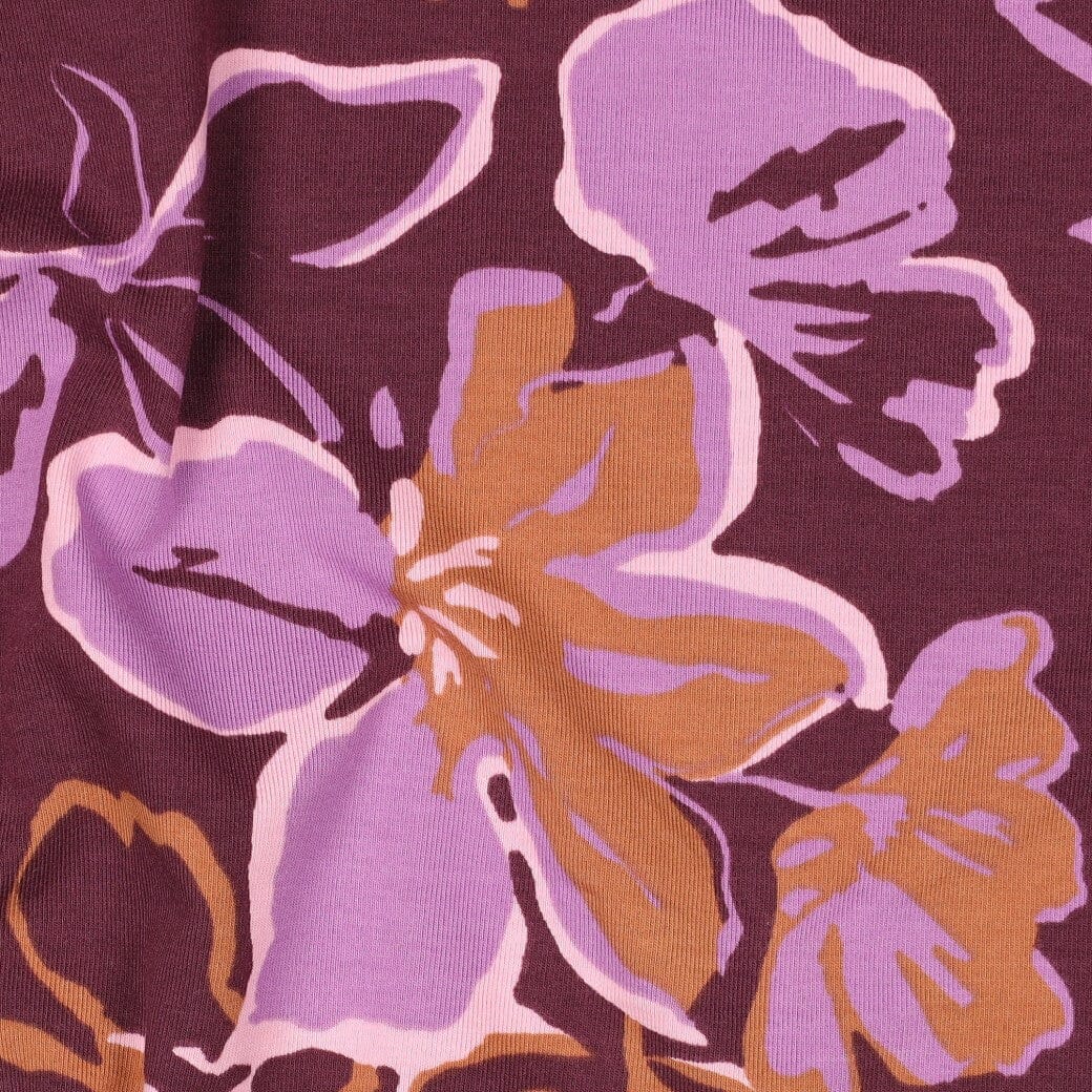 Jersey | „Big Flowers“ – Bordeaux Fadenwunsch 