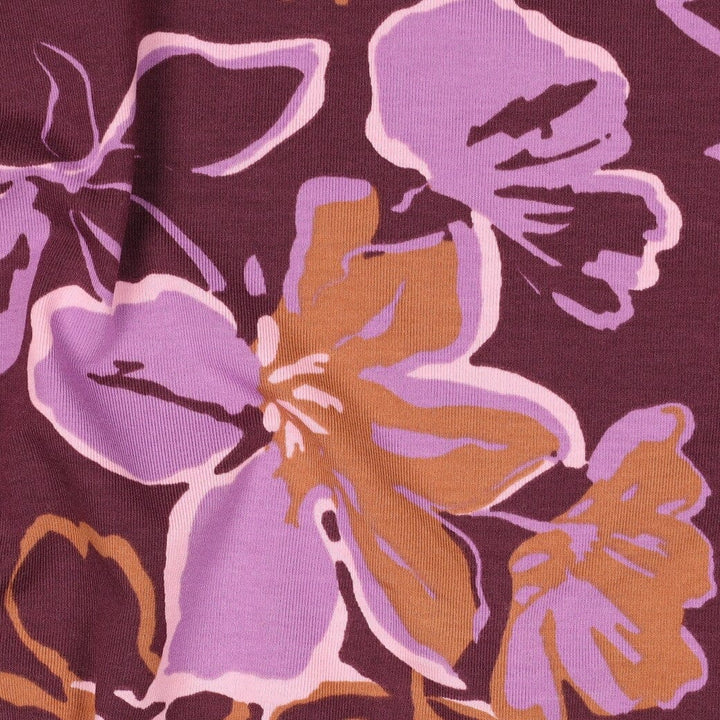 Jersey | „Big Flowers“ – Bordeaux Fadenwunsch 