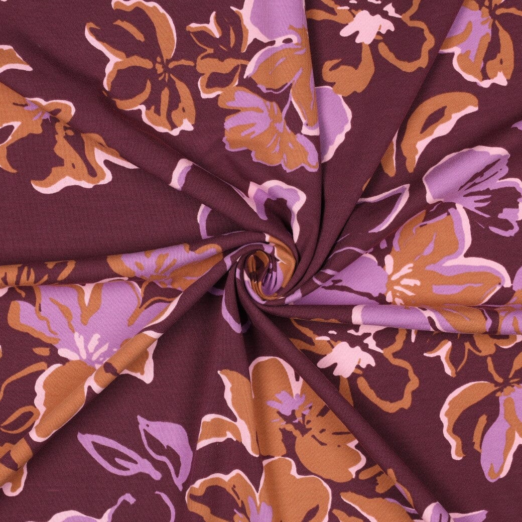 Jersey | „Big Flowers“ – Bordeaux Fadenwunsch 