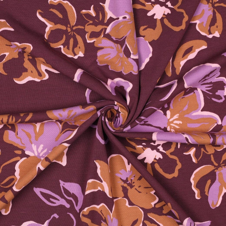 Jersey | „Big Flowers“ – Bordeaux Fadenwunsch 