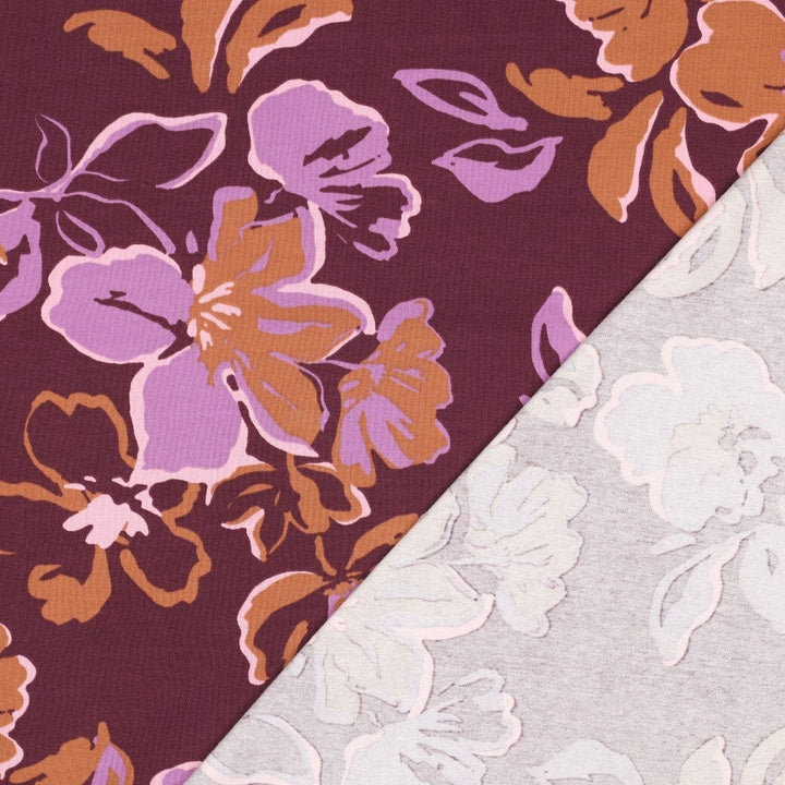 Jersey | „Big Flowers“ – Bordeaux Fadenwunsch 