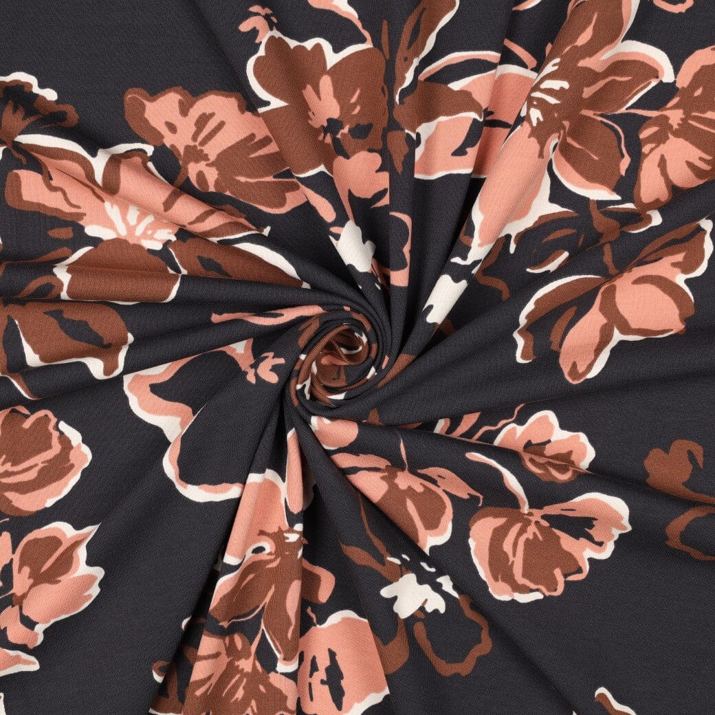 Jersey | „Big Flowers“ – Anthrazit Fadenwunsch 
