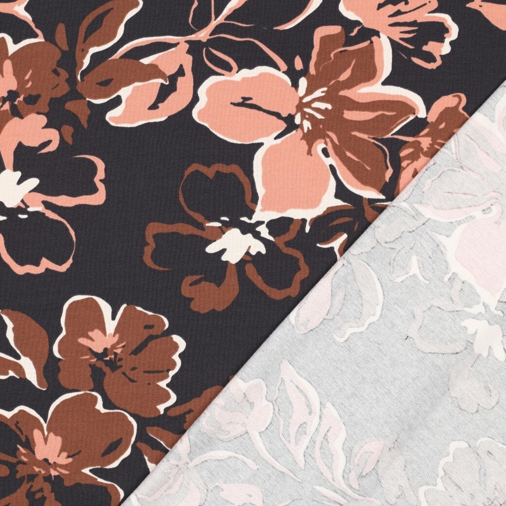 Jersey | „Big Flowers“ – Anthrazit Fadenwunsch 