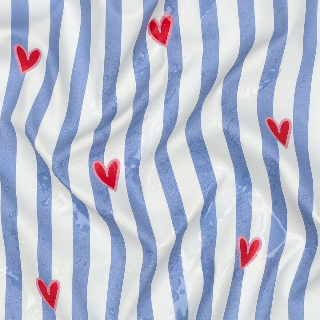 Regenmantelstoff „Little Hearts“ – Hellblau/Weiß