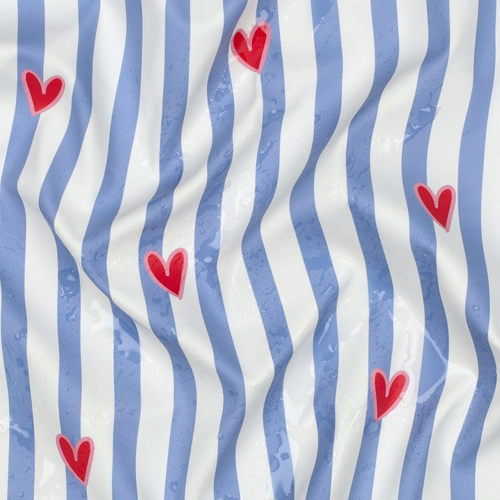 Regenmantelstoff „Little Hearts“ – Hellblau/Weiß