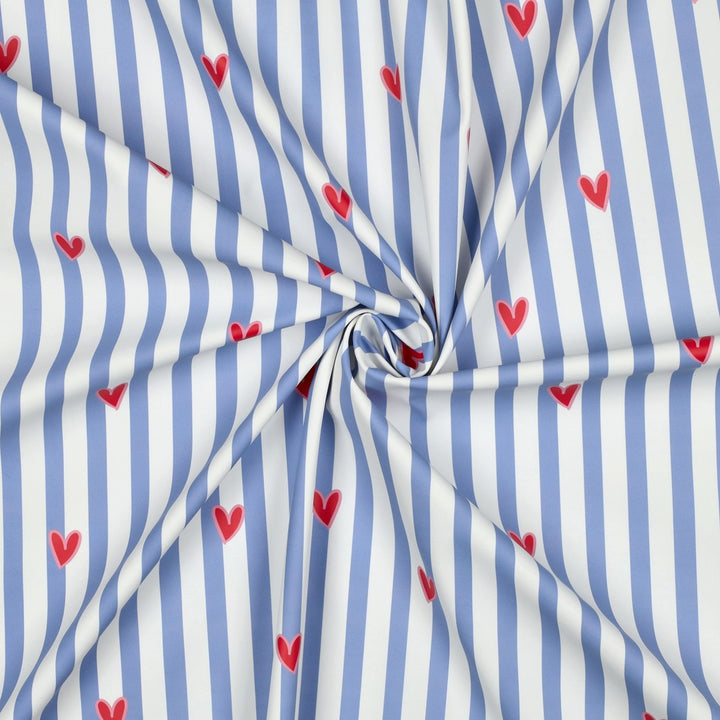 Regenmantelstoff „Little Hearts“ – Hellblau/Weiß