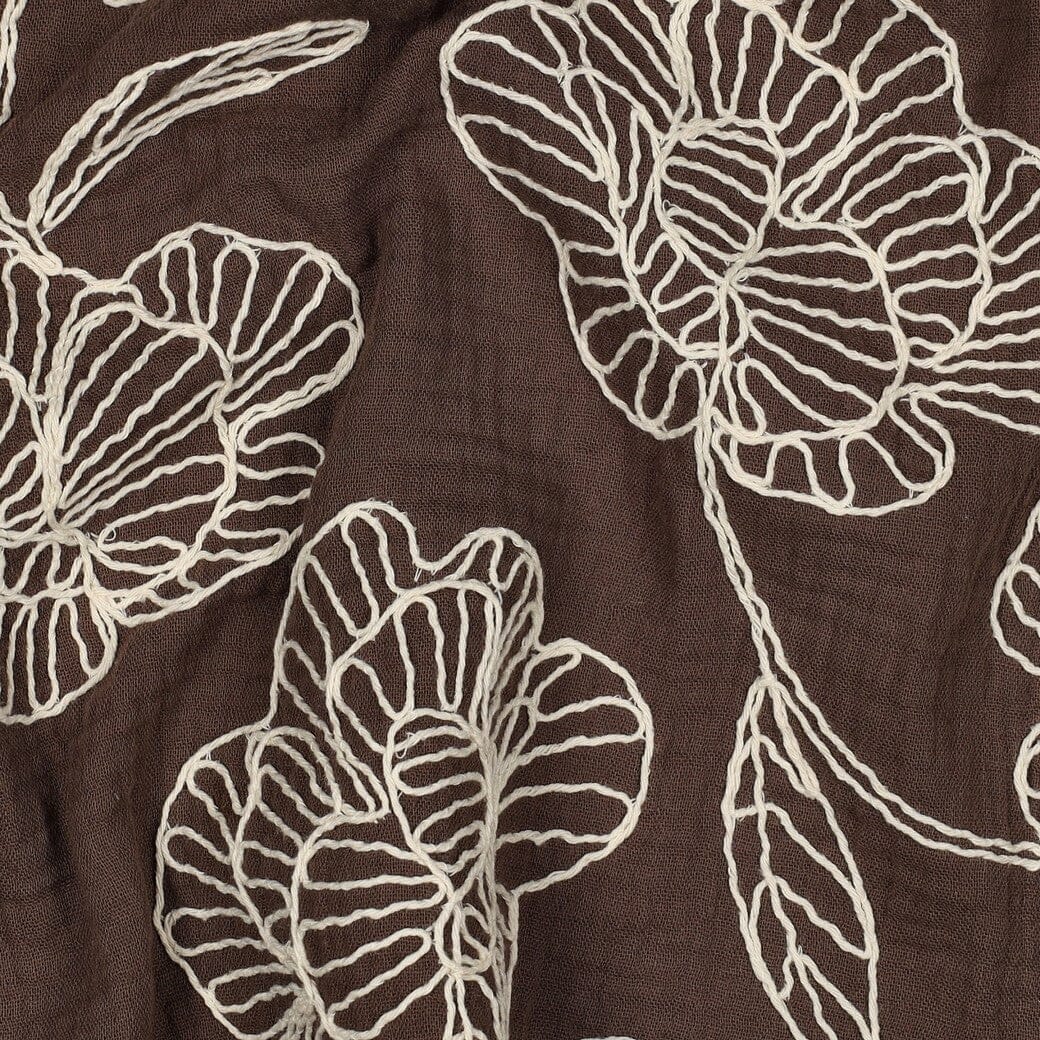 Bestickter Musselin | Floral Lines – Schokobraun Fadenwunsch 