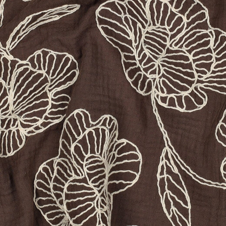 Bestickter Musselin | Floral Lines – Schokobraun Fadenwunsch 