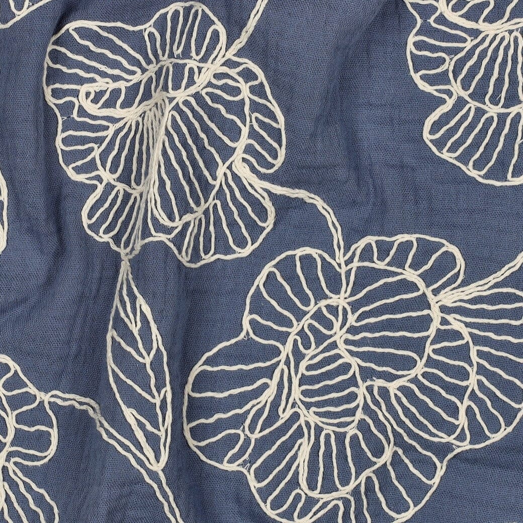 Bestickter Musselin | Floral Lines – Jeansblau Fadenwunsch 