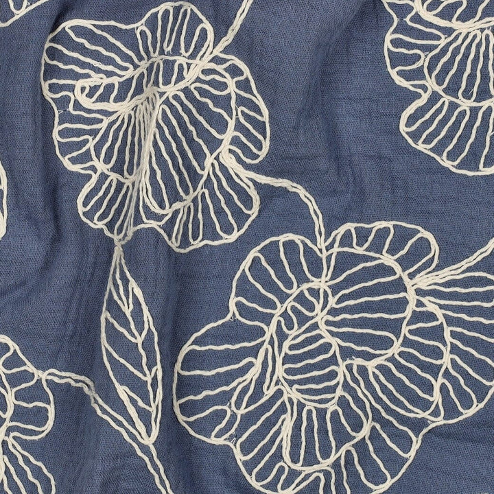 Bestickter Musselin | Floral Lines – Jeansblau Fadenwunsch 