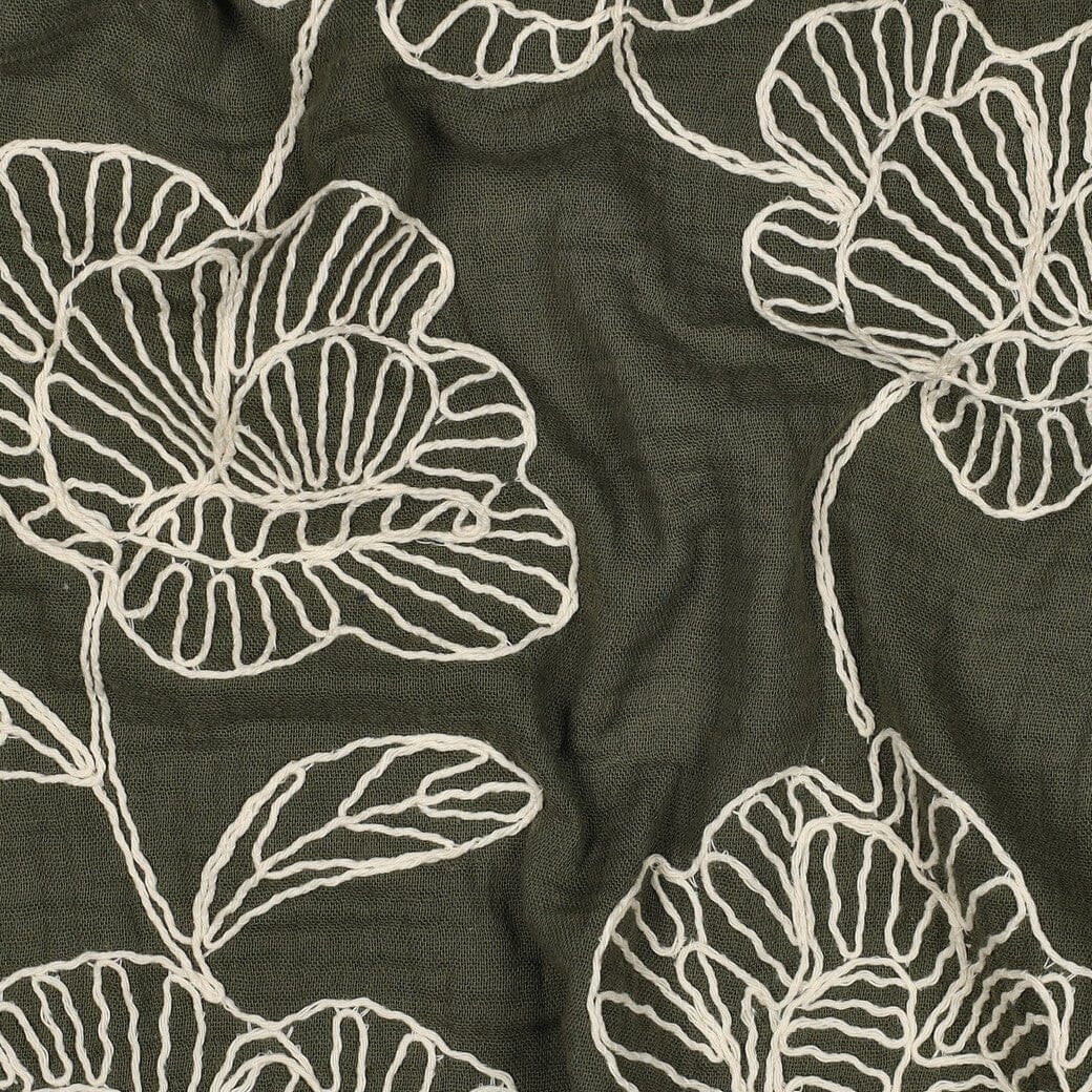 Bestickter Musselin | Floral Lines – Olivgrün Fadenwunsch 