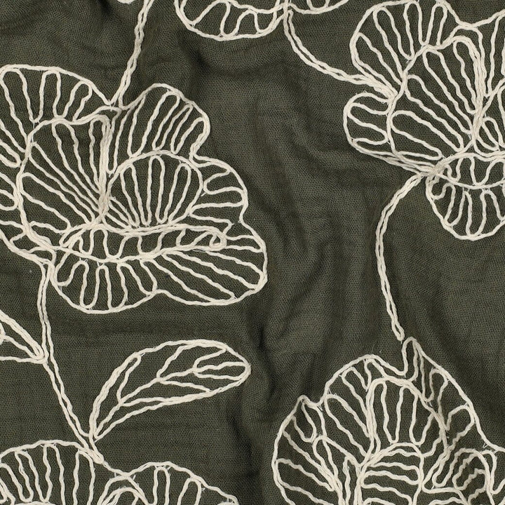 Bestickter Musselin | Floral Lines – Olivgrün Fadenwunsch 