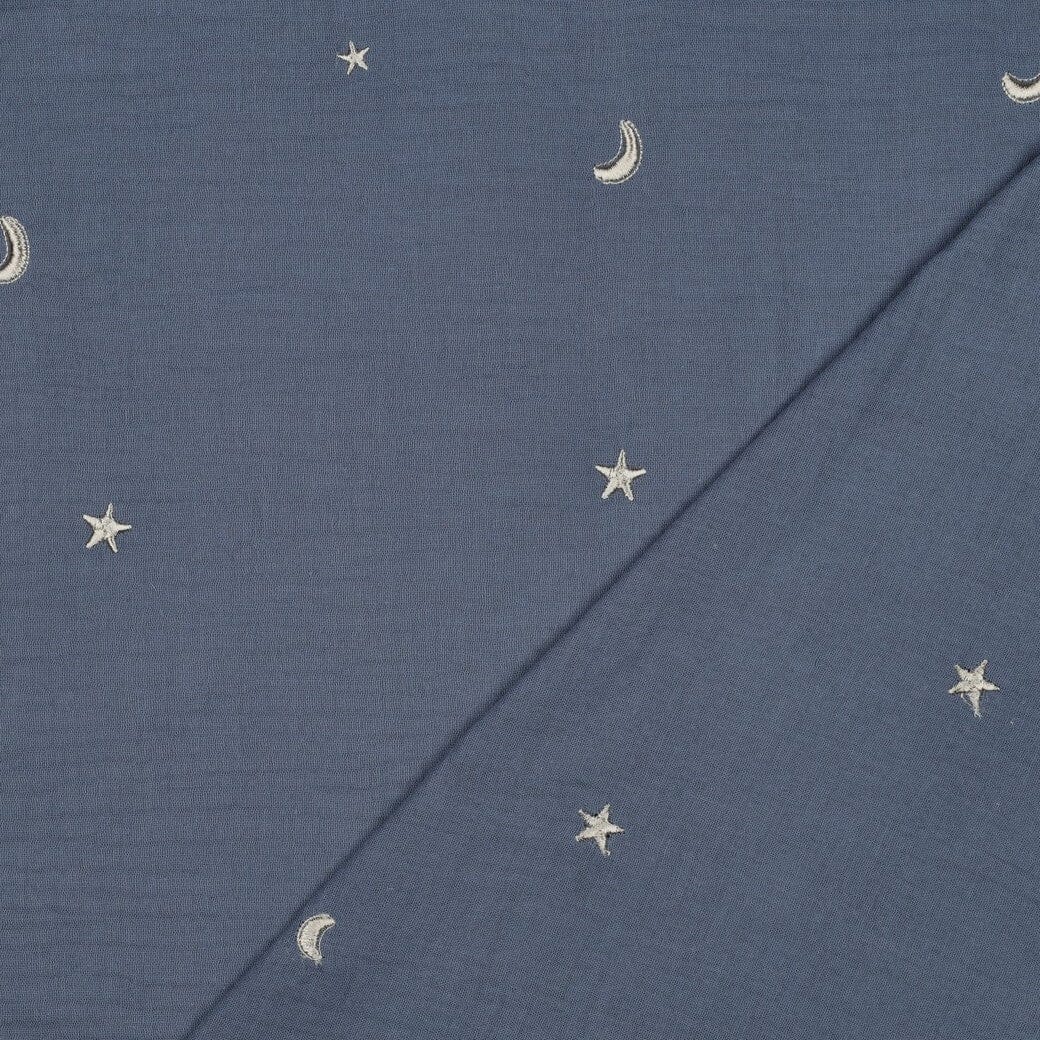 Bestickter Musselin - Sterne Jeansblau Fadenwunsch 