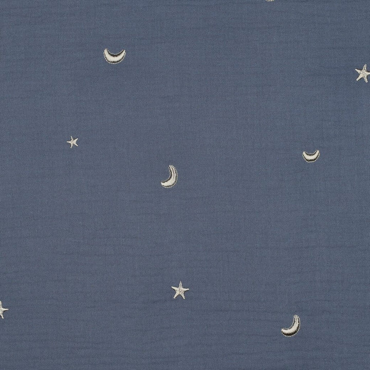 Bestickter Musselin - Sterne Jeansblau Fadenwunsch 