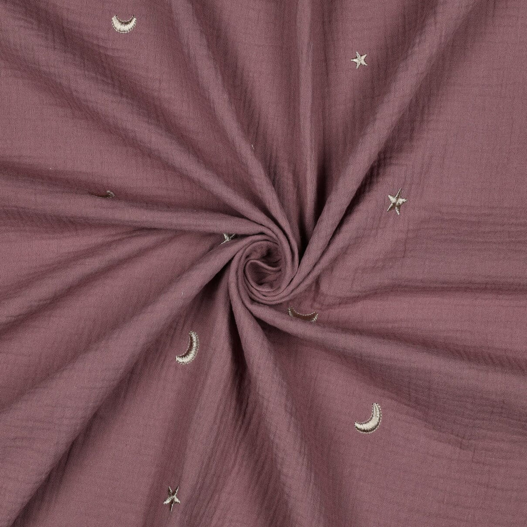 Bestickter Musselin - Sterne Mauve Fadenwunsch 