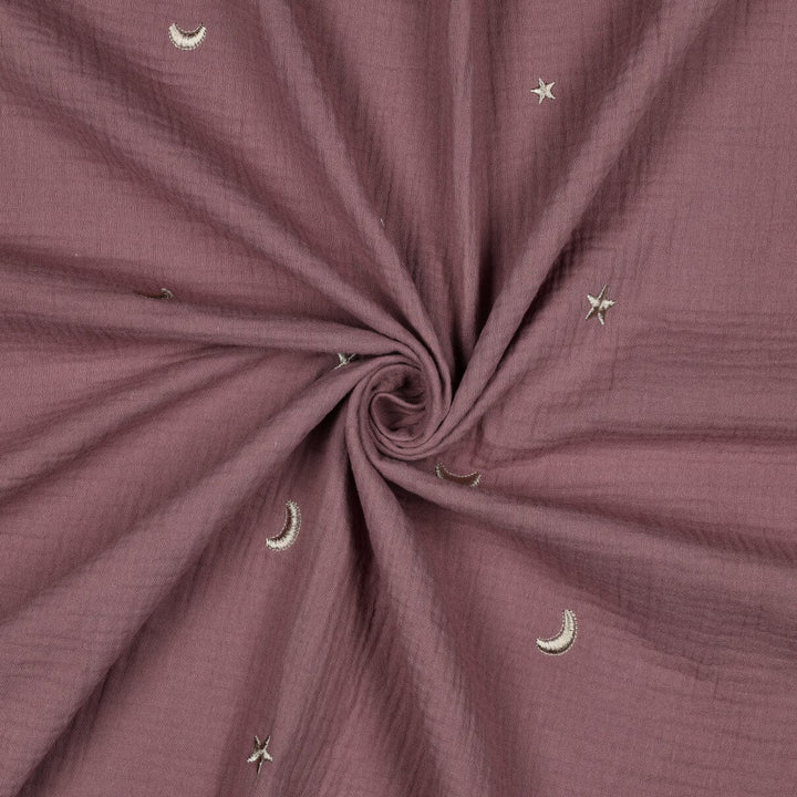 Bestickter Musselin - Sterne Mauve Fadenwunsch 