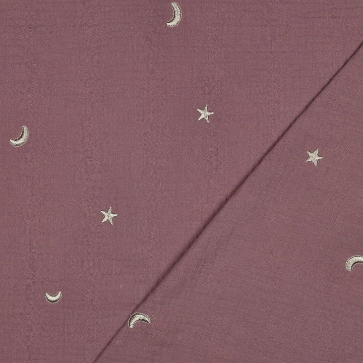 Bestickter Musselin - Sterne Mauve Fadenwunsch 