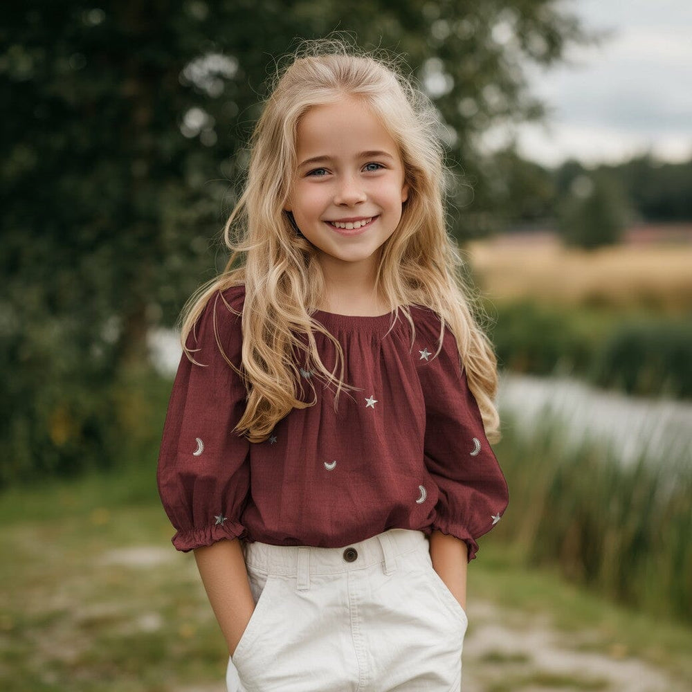 Bestickter Musselin - Sterne Mauve Fadenwunsch 