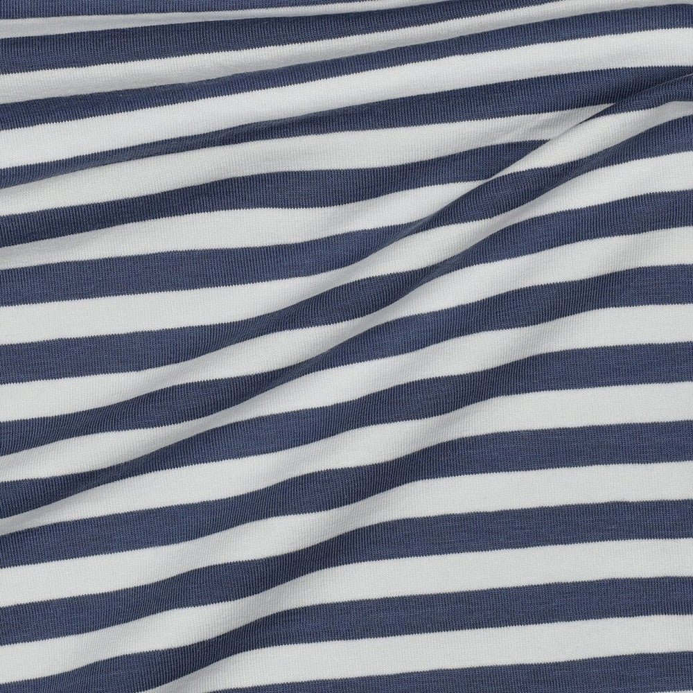 Jersey Streifen Jeansblau-Weiß | Garngefärbt Fadenwunsch 